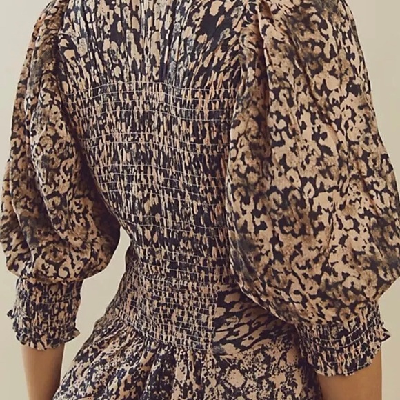 FREE PEOPLE PRINTED STRING OF HEARTS SMOCKED V-NECK BUTTON DOWN M… - Picture 4 of 8